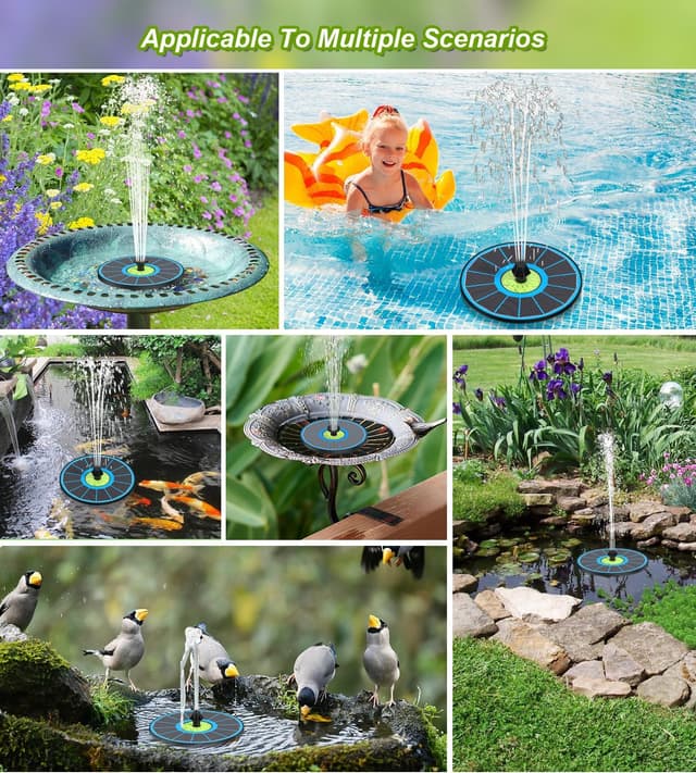 Detalle 2 de SZMP Solar Springbrunnen mit 3,5W Glas-Teichpumpe, 7 Düsen & 4 Fixrohren (blau)