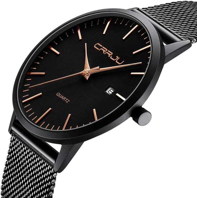 Detalle de CRRJU Herren Uhr ultra dünn wasserdicht – analog, Quarz mit Edelstahl-Meshband