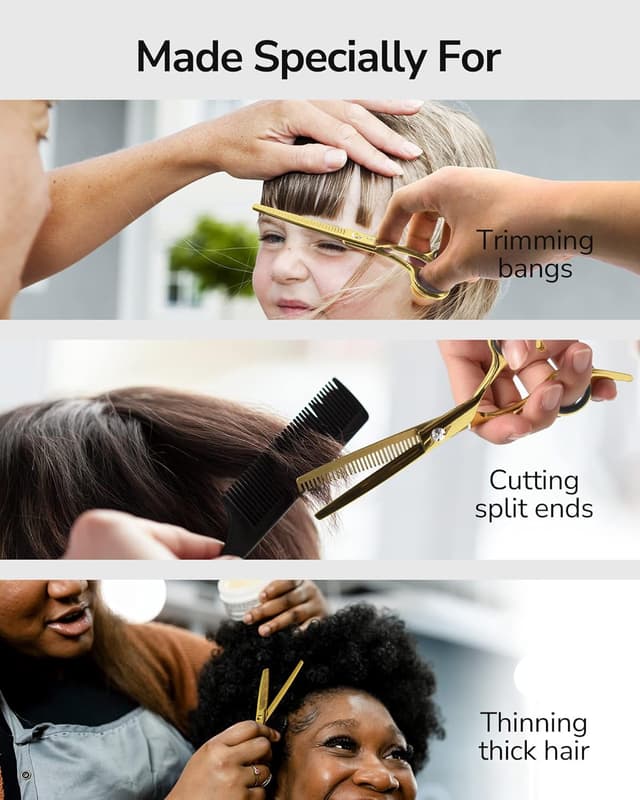 Thumbnail 6 de Effilierschere zum Schneiden von Zähnen (440C japanischer Edelstahl), 16,5 cm, goldfarben – mit abnehmbarem Fingerring