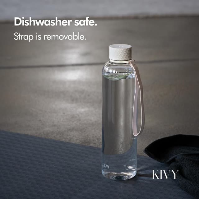 Detalle de KIVY Slim Water Bottle 32oz (Lightweight & Shatterproof Tritan) — Clear with Measurements, Screw Top, Dishwasher Safe