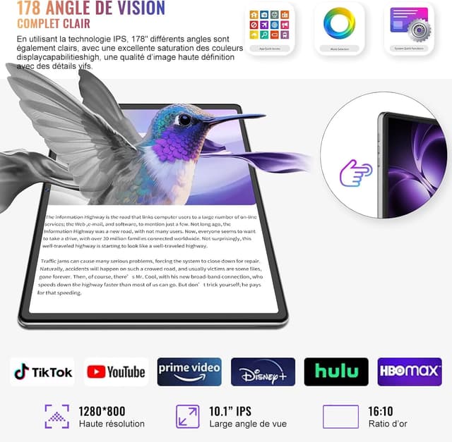 Thumbnail 5 de Android 15 Tablette 10 Pouces 30Go RAM 64Go ROM