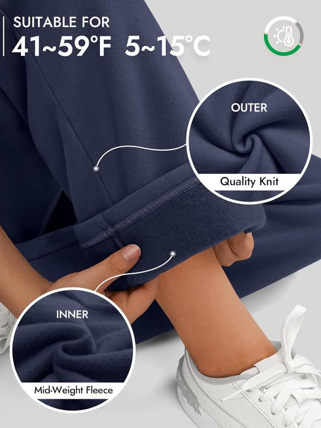 Detalle de ATHMILE Women’s Fleece-Lined Sweatpants (Baggy Wide-Leg, Straight Leg) for Fall & Winter