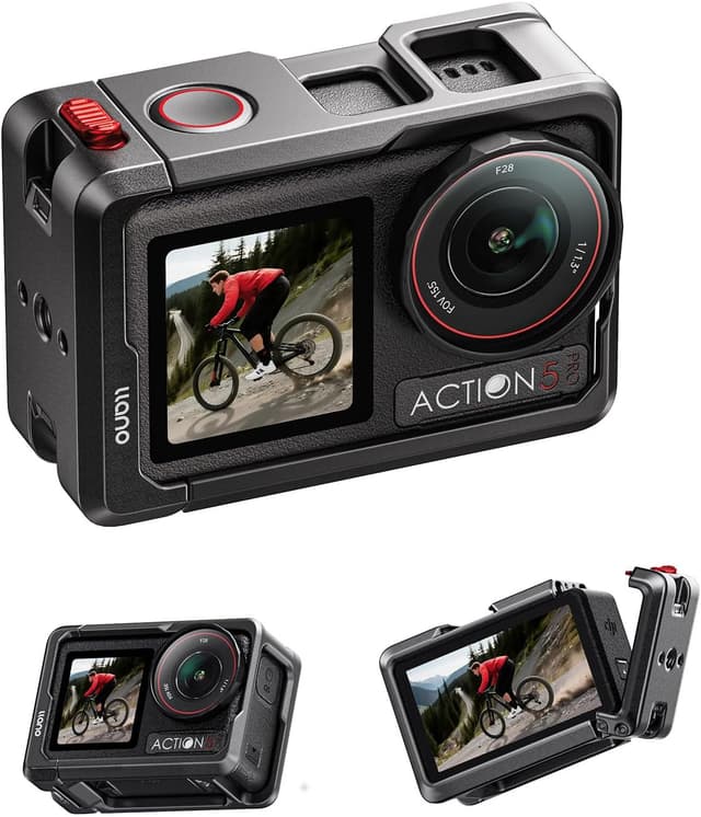 Detalle de llano Action Camera Cage for DJI Osmo Action 5 Pro / 4 / 3 (CNC aluminium) — cold shoe + 1/4”-20, magnetic mount compatible, 57g