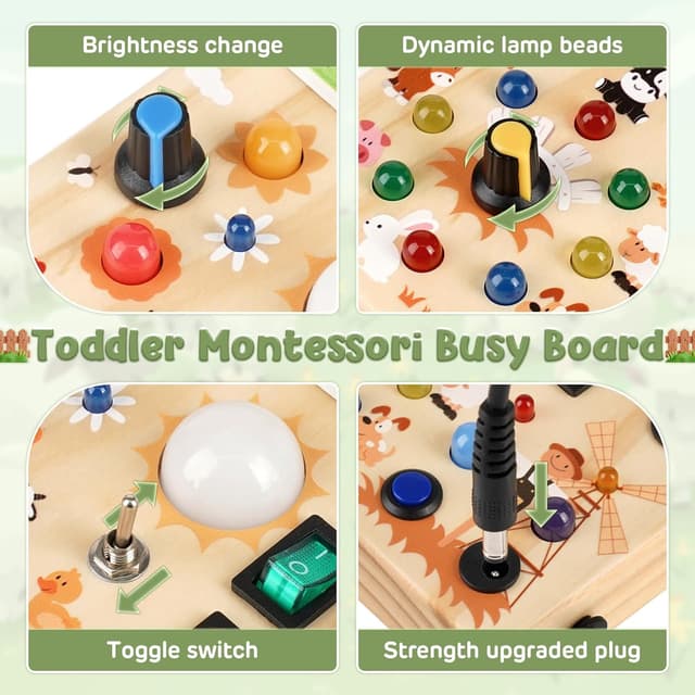 Detalle de Montessori busy board for toddlers 19 LED