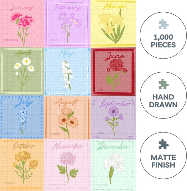 Thumbnail 1 de Theo's Puzzles Birth Month Flower 1000-piece Puzzle 🧩