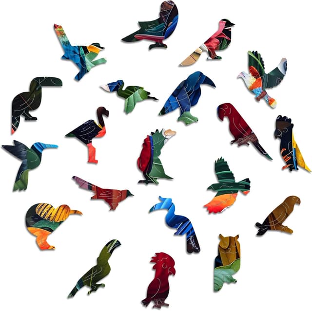 Detalle 2 de Puzzle in legno sostenibile Iconic Puzzles “Pappagalli Colorati” – 350 pezzi, taglia M