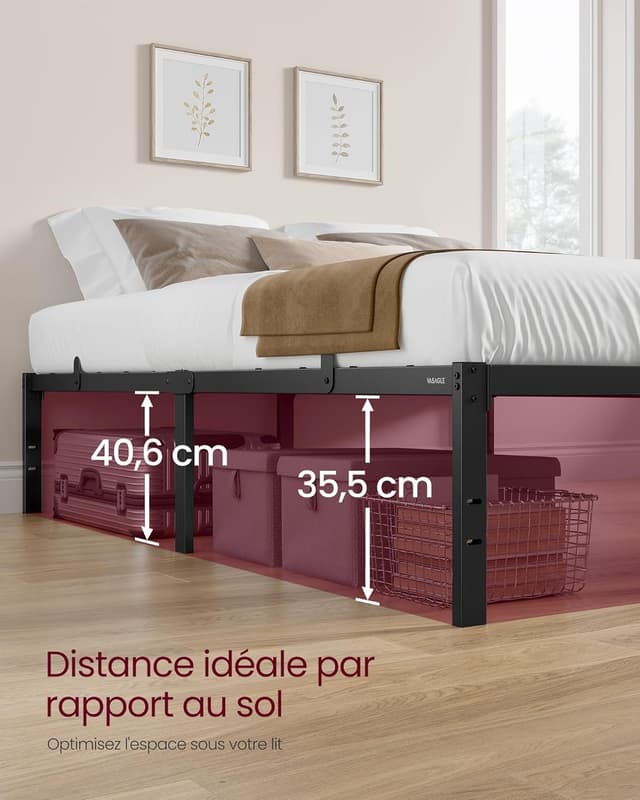 Thumbnail 5 de VASAGLE Cadre de Lit 160 x 200 avec Sommier Métal RMB155BD01