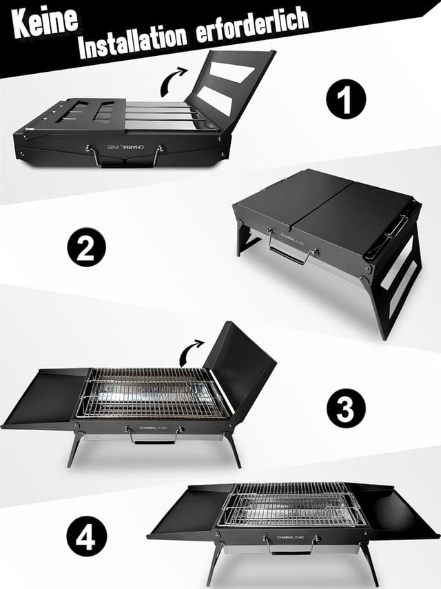 Thumbnail 2 de Charmline klappbarer Holzkohle-Grill (51 × 35 cm) – tragbarer Kompaktgrill für Camping, Garten und Strand, schwarz