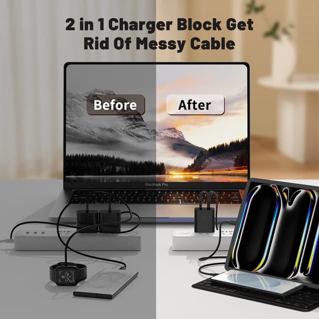 Detalle de 45W Dual Port Super Fast Charger with Long USB C to C Cable (10ft) — Type C Wall Charger Block for Samsung Galaxy Phones