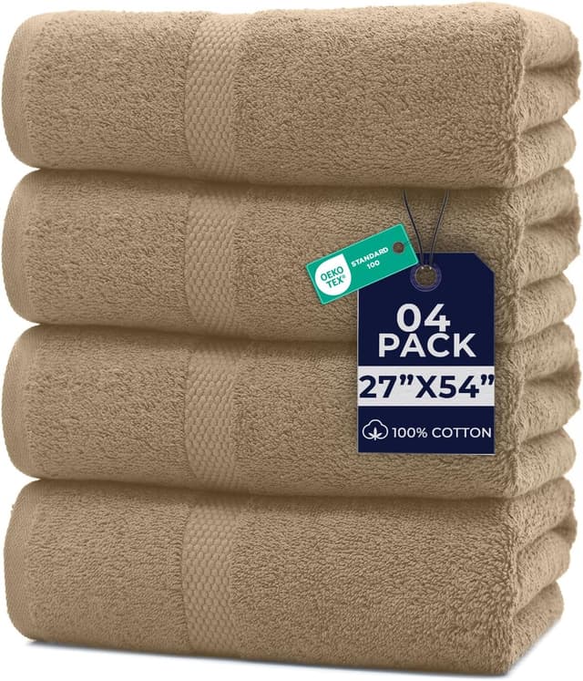 Detalle de DAN RIVER Bath Towels Set of 4 (27 x 54 Inches) — 100% Ring Spun Cotton, Quick-Drying and Absorbent