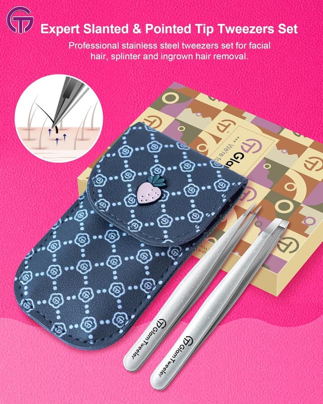Thumbnail 6 de GlamTweeler Expert Slant and Point Tip Tweezer Set (Sparkle Silver) with Storage Case