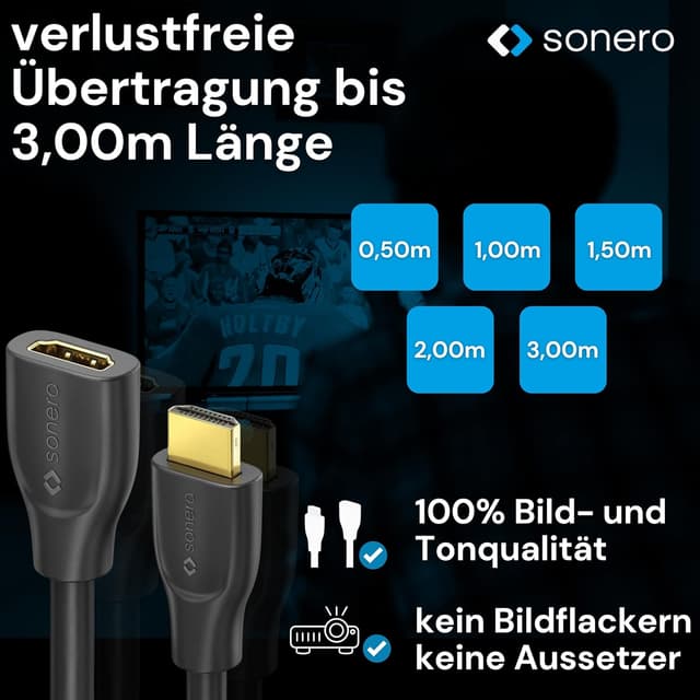 Thumbnail 6 de Sonero® 4K HDMI Verlängerungskabel (Premium High Speed) – HDMI Stecker auf HDMI Buchse, vergoldete Kontakte, 1 m