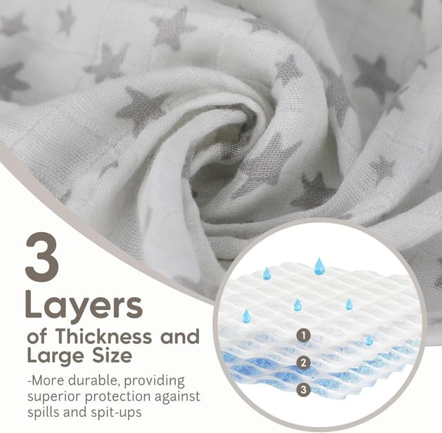 Detalle de Maliton 6er Set Baby Spucktücher aus Musselin (70 x 70 cm) – saugfähige Mullwindeln für Neugeborene