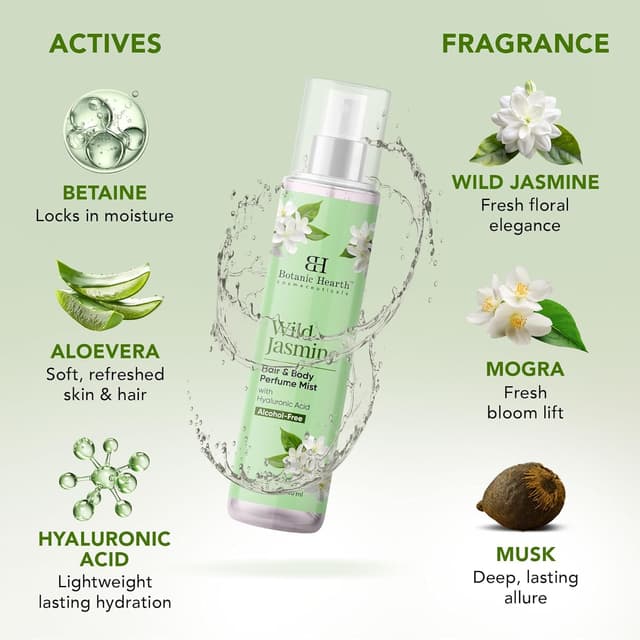 Detalle de Botanic Hearth Jasmine Hair Perfume & Body Mist (Alcohol-Free) — Long-Lasting Hair Deodorizer and Floral Body Scent