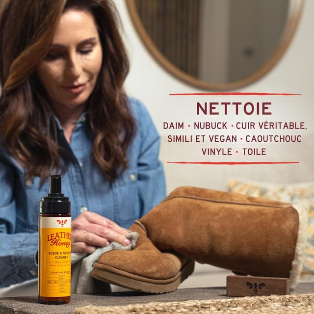 Detalle de LEATHER Honey Nettoyant daim non toxique pour daim et nubuck (mousse) — entretien chaussures, bottes, UGGs et accessoires
