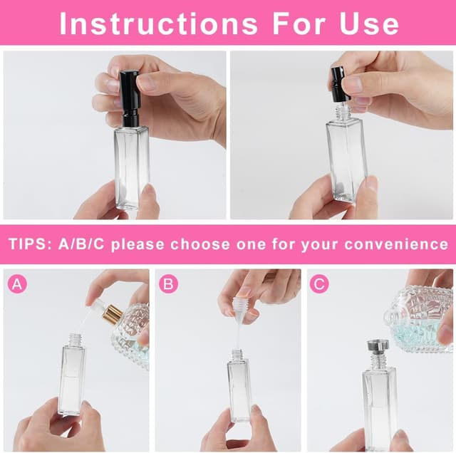 Detalle 2 de LOPHE Nebulizzatore Profumo in vetro, set da 6 pezzi da 20 ml con accessori per viaggio (trasparente)