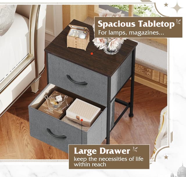 Thumbnail 3 de WLIVE Nightstand 2-Drawer Bedside Table