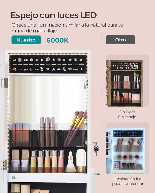 Detalle de SONGMICS JJC023W01 armario joyero con espejo