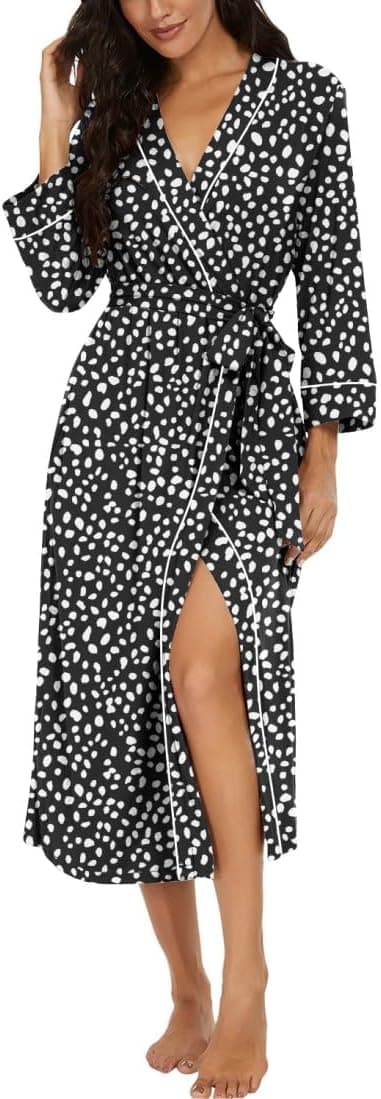 Detalle 1 de PrinStory Women’s 95% Rayon 3/4 Sleeve Kimono Dressing Gown with Pockets & Fixed Belt