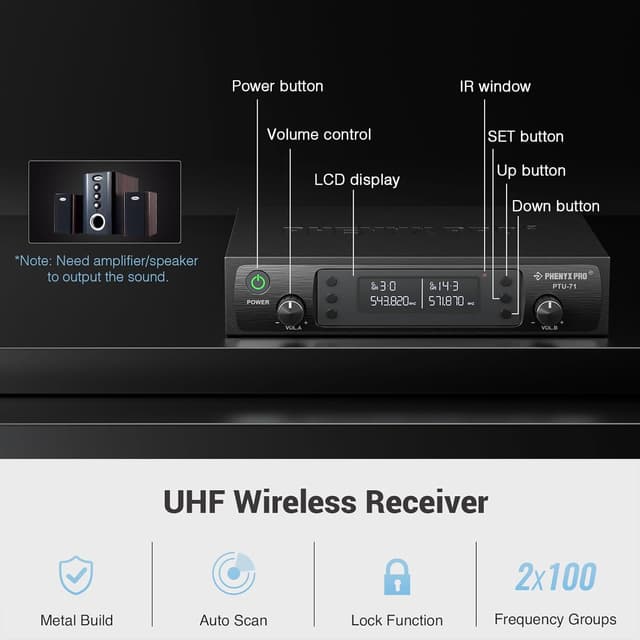 Detalle de Phenyx Pro PTU-71-2H Wireless Dual Mics 328ft