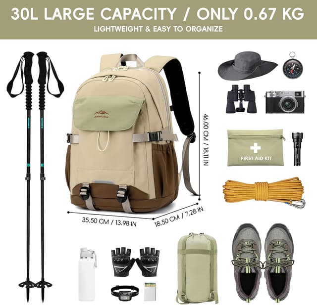 Detalle de Amythe sac à dos garçon 30L kaki pour ordinateur 15,6" (imperméable, léger)