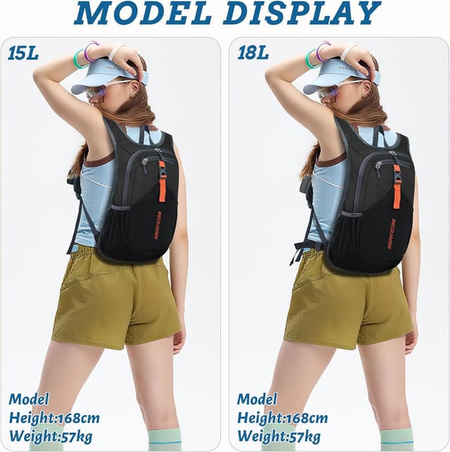 Detalle de BECOJADDE 15L Foldable Hiking Backpack with Phone Pocket, Adjustable Chest Strap and Bottle Side Pockets