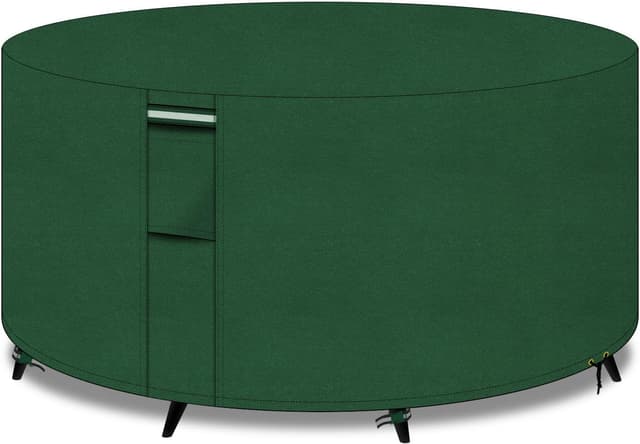 Detalle de PATIO PLUS Garden Heavy Duty Round Table Cover (600D Oxford) with Air Vents – Waterproof, Windproof & Anti-UV, 230x90cm, Green