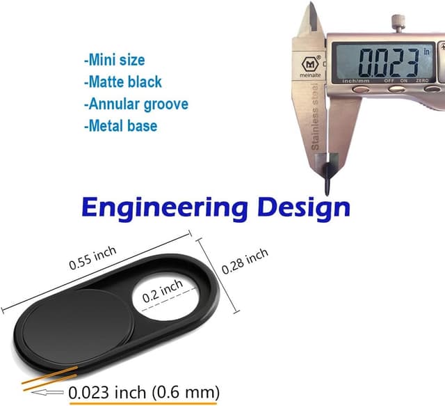 Detalle de CloudValley Webcam-Abdeckung 0,6 mm Thin – Slider aus Metall (5er-Set, Schwarz)