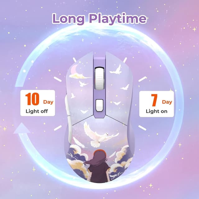 Detalle 2 de DAREU EM901X wireless gaming mouse with charging dock, rechargeable RGB (12K DPI, 7 programmable buttons)