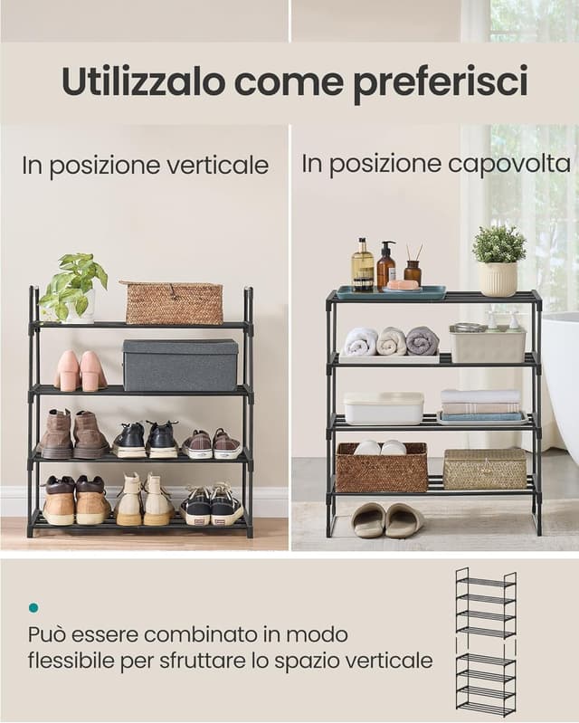 Detalle de SONGMICS Scarpiera a 4 ripiani LSA204B01 in metallo, impilabile e salvaspazio