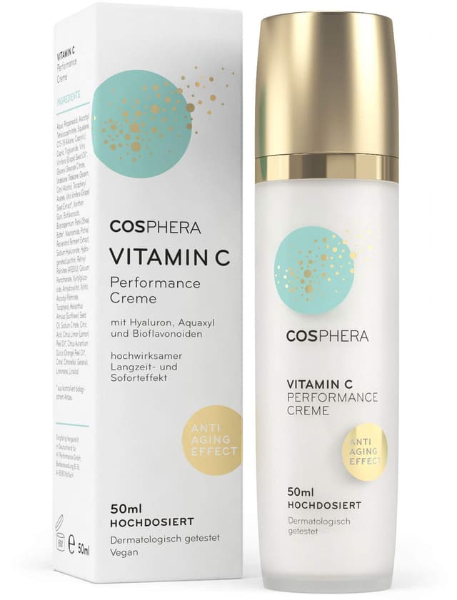 Detalle de Cosphera Vitamin C Performance Creme 50 ml mit Hyaluronsäure – vegane Tages- und Nachtcreme