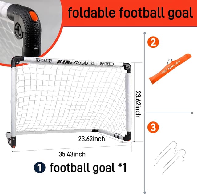 Detalle de KiBiGOAL Kids Football Goal Set (90cm x 60cm x 60cm) – Foldable Mini Portable Goal for Indoor & Outdoor Play