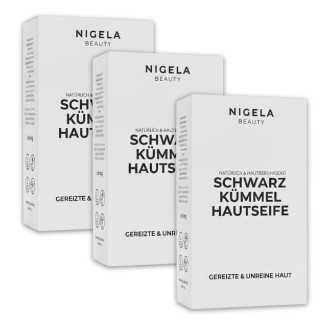 Detalle de Nigela 3x Schwarzkümmelöl Hautseife – feste Naturseife für Gesicht & Körper