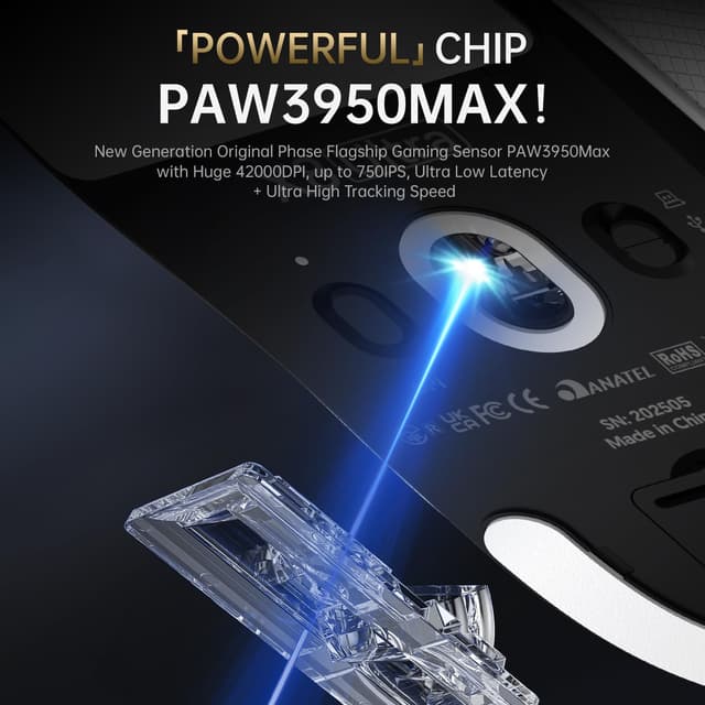 Detalle 2 de Attack Shark X8 Ultra 55g gaming mouse (PixArt PAW3950MAX, 8KHz, tri-mode wireless/BT/wired)