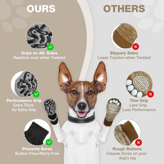 Detalle de Adiwo Hundesocken Anti Rutsch (XL) – 2 Paar mit verstellbaren Riemen für Pfotenschutz