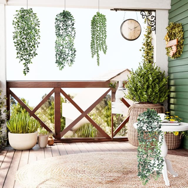 Thumbnail 6 de SHEPIN 3er-Set künstliche Hängepflanzen mit Topf (47–72 cm) für Indoor & Outdoor-Deko