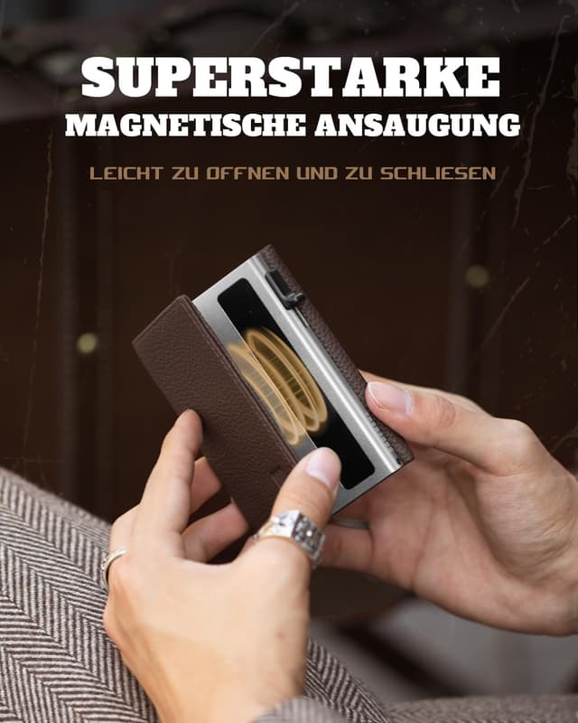 Detalle de DODENSHA MagSnap Pebble Geldbörse mit Münzfach, Slim Wallet inkl. RFID-Schutz – braun-silber