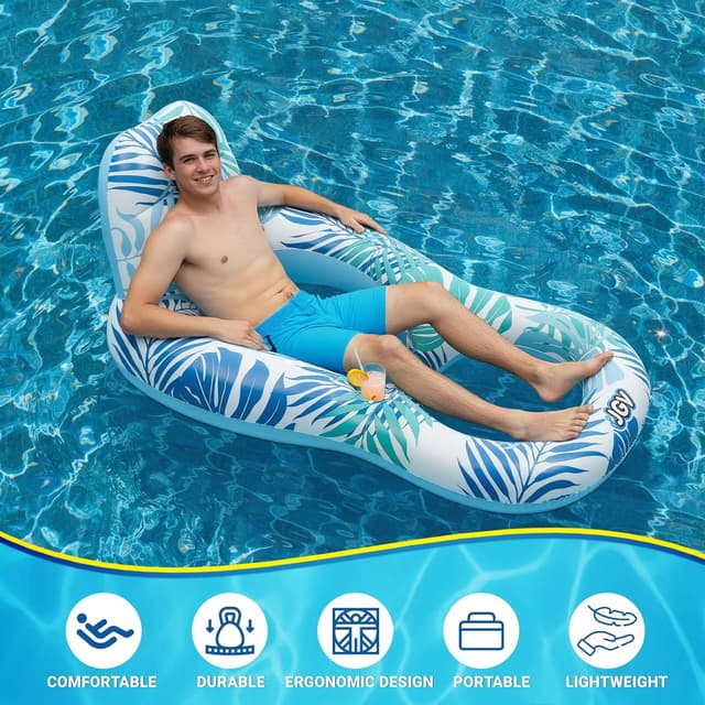 Detalle de Inflatable Pool Float Lounge Chair for Adults with Drink Holder, Canopy & Repair Kit