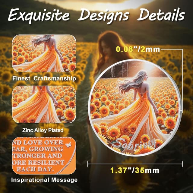 Thumbnail 2 de ACGZQY Sunflower Hopeful Sobriety Coin 1.37in