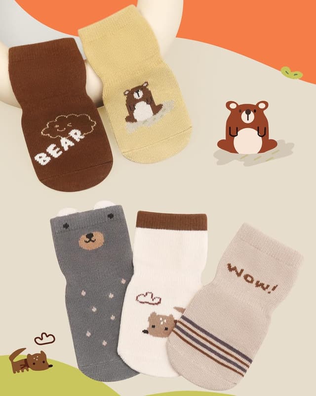Thumbnail 6 de Kyopp 5/10 Paar Baby- und Kleinkinder-Socken mit ABS-Noppen (Tiermotive) – rutschhemmend, Baumwolle