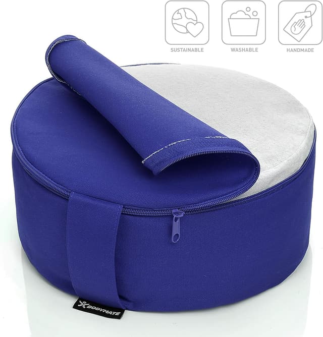 Detalle de BODYMATE Coussin de yoga rond en fourrure de sarrasin, 31 cm de diamètre et 13 cm de hauteur