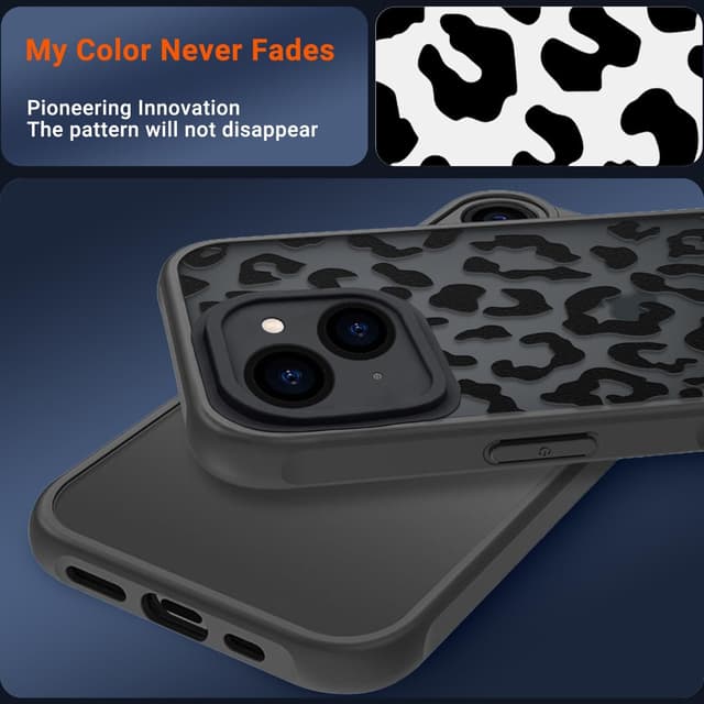 Detalle de Coqinen Cover per iPhone 13 con motivo leopardato, custodia traslucida opaca antiurto in PC+TPU