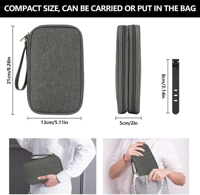 Detalle de OdiuK Kabeltasche (universal) – wasserdichte Doppelschicht-Kabelorganizer-Tasche in Grau