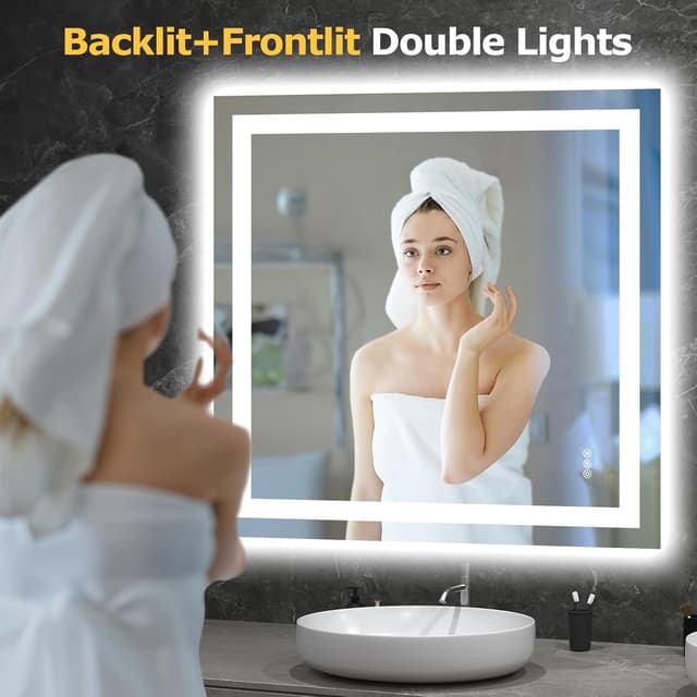 Detalle 2 de Hivone 36x36 LED Bathroom Mirror, Dimmable 🪞
