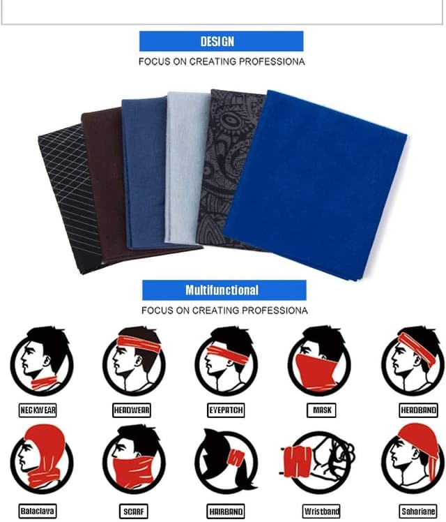 Detalle de 6er-Set nahtlose Multifunktions-Bandanas (Mikrofaser-Polyester) – elastische Schlauchschals für Yoga, Laufen & mehr
