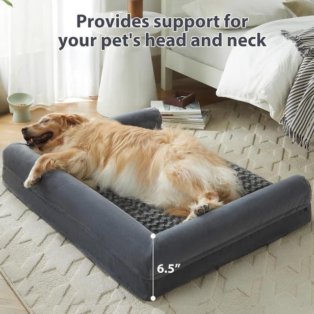 Detalle de BFPETHOME Orthopedic Waterproof Dog Bed for Large Dogs (Big Couch-Style, Removable Cover)