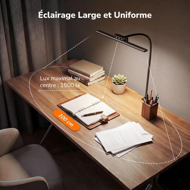 Detalle 2 de Lepro Lampe de Bureau flexible à pince 11W, 5 modes de couleur et 5 niveaux de luminosité (noir)