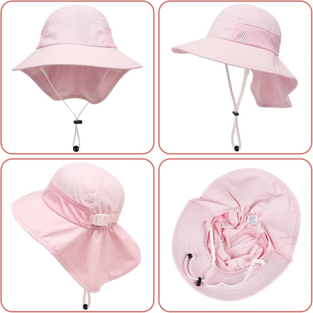 Detalle de Toddler & Kids Adjustable Sun Hat with Bucket Brim and Neck Flap (Age 0–14)