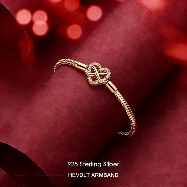 Detalle 2 de Hevdlt Goldfarben Damenarmband aus 925er Sterlingsilber (vergoldet), kompatibel mit Moments & Charms