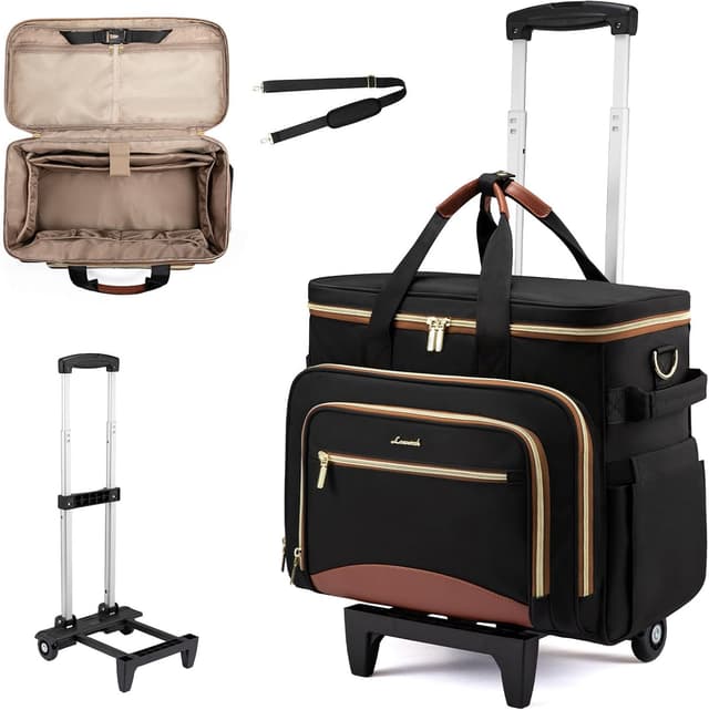 Detalle de LOVEVOOK Rolling Teacher Bag with Detachable Dolly and Laptop Compartment (Large Rolling Tote) - Black-brown